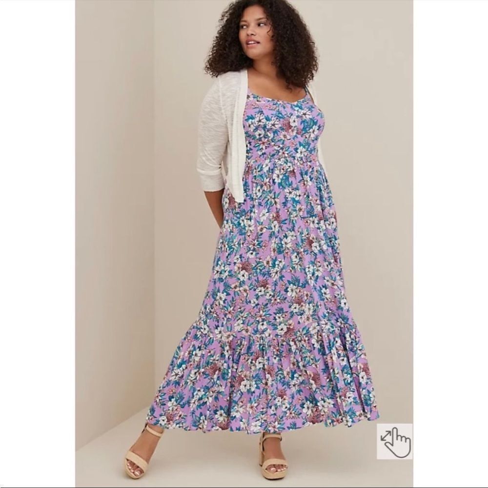 Torrid Purple Floral Print Design Boho Cottage Core Feminine Modern Maxi Dress